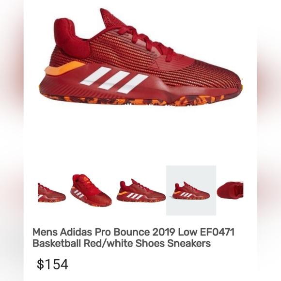 NWT Adidas Pro Bounce 2019 Low Cut EF0471 Basketball Red/white Sneakers Size 11 - Picture 11 of 14